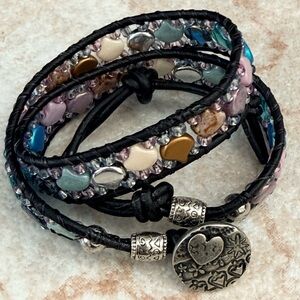 Boho Bead Double Wrap Leather Bracelet